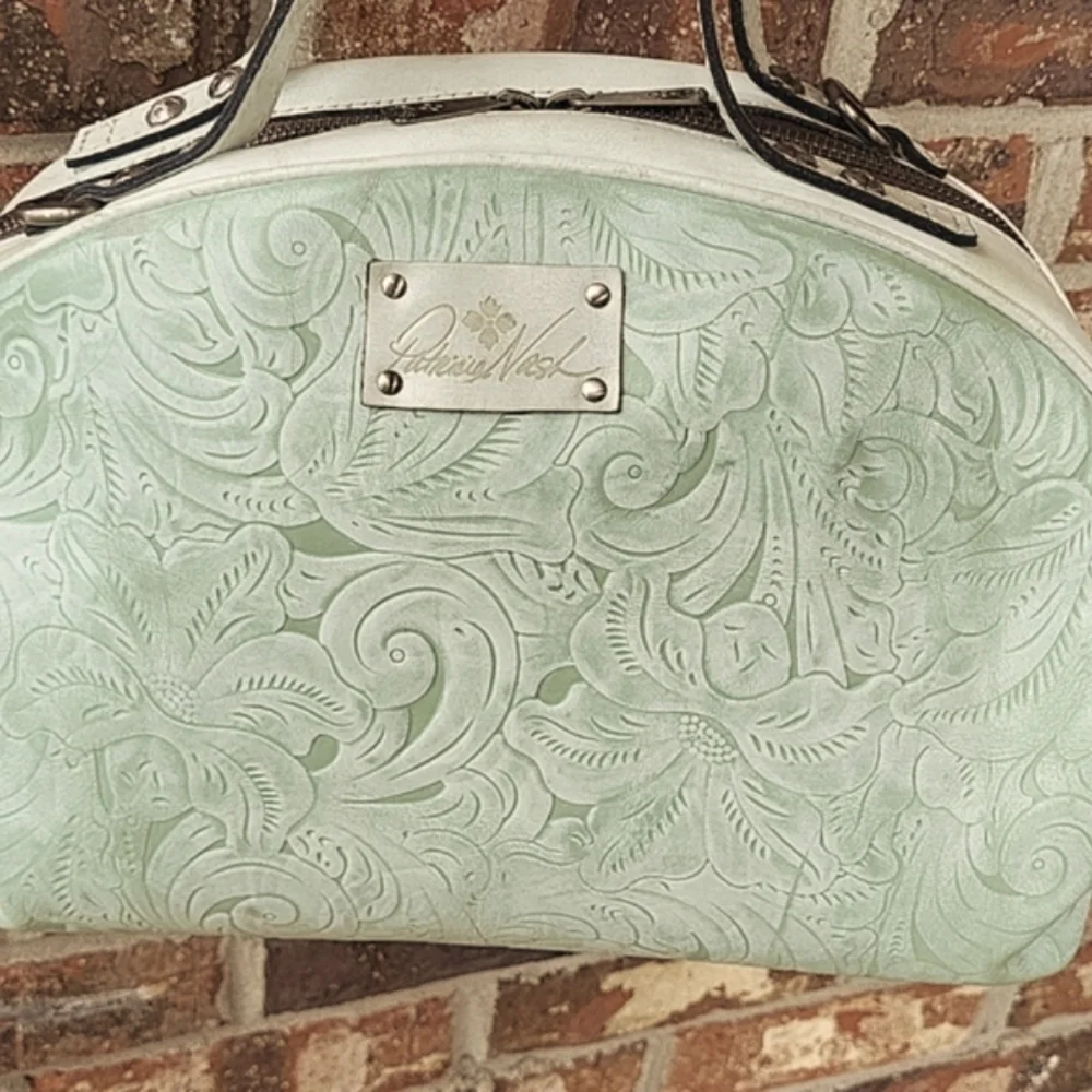 Patricia Nash Fiora Satchel White Waxed Tooled
